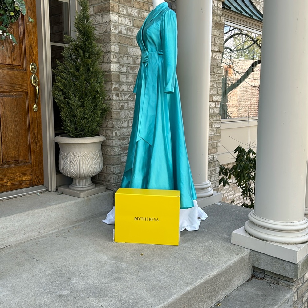 Rasario Silk Turquoise Evening Gown / Mother of Bride Gown - Picture 4 of 16